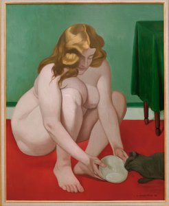 Çömelmiş Kadının Bir Kediye Süt Vermesi by Felix Edouard Vallotton