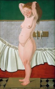 Kadın banyoda saçını yapıyor by Felix Edouard Vallotton