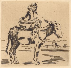 Cacoletière à la Tour (Kulenin Yanında Eşek Binen Kadın) by Felix Hilaire Buhot