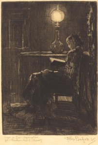 Lamba Okuyucu (Lamba Işığıyla Okuyan Kadın) by Felix Hilaire Buhot