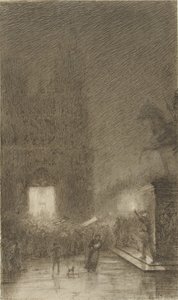 Geceleri bir katedralin önünde toplanmak by Felix Hilaire Buhot