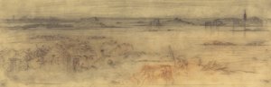 Sağda Müstahkem Şehir, Solda Adalar ve Ön Planda Bir Kulübe ile Deniz Manzarası, c1882. by Felix Hilaire Buhot
