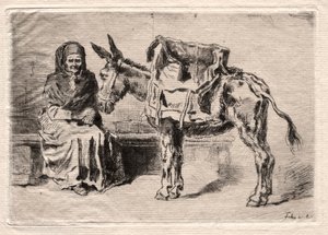 Katır ile oturan kadın by Felix Hilaire Buhot