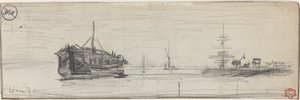 Londra Limanında Nakliye [recto], c. 1884. by Felix Hilaire Buhot