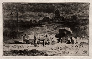 Cailles Tepesi'ndeki Eşekler by Felix Hilaire Buhot
