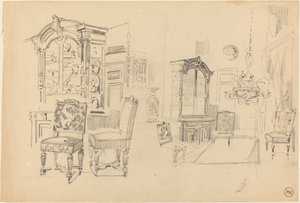 Mobilyalı İki İç Mekan Çalışması by Felix Hilaire Buhot
