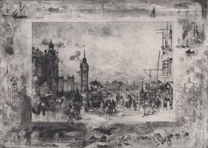 Westminster Köprüsü veya Westminster Saat Kulesi, 1860-98. by Felix Hilaire Buhot