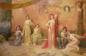 Graffitilerle Kaplı Bir Duvarın Önünde Baştan Çıkaranlar by Felix Hippolyte Lucas