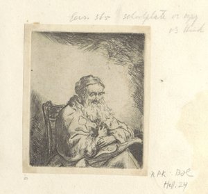Ceketinde yonca yaprağı olan yaşlı adam Recueil de quatre-vingt-cinq orijinalleri estampes (seri başlığı) by Ferdinand Bol (attributed to)