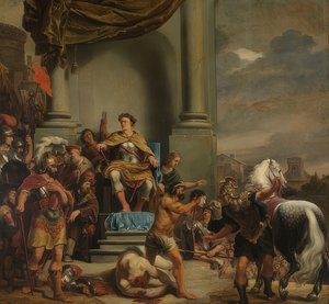 Titus Manlius Imperiosus Torquatus, oğlunun kafasının kesilmesini emreder. 1661-64 by Ferdinand Bol