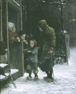 Yaşlı kadın ve genç çocuk yalvarıyor by Ferdinand Carl Sierich