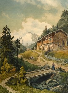 Bir köprü ile Alp manzara by Ferdinand Gatt