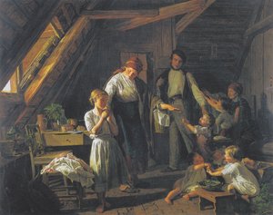 Ebeveynlerin ayrılması - en büyük çocuk, ebeveynlerin yokluğunda erkek ve kız kardeşlerle ilgilenir. by Ferdinand Georg Waldmuller