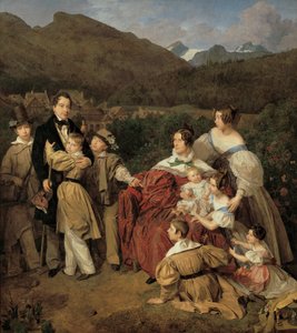 Noter Dr. Josef August Eltz, eşi Caroline, kızlık soyadı Schaumburg ve sekiz çocuğuyla Ischl'de by Ferdinand Georg Waldmuller