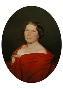 Somon rengi pelerinli kadın by Ferdinand Georg Waldmuller