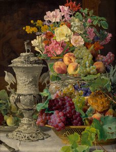 Meyve, Çiçek ve Gümüş Kadeh ile Natürmort by Ferdinand Georg Waldmuller