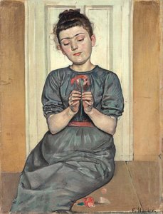 Kız çiçek aranjmanı Karanfilli kız, c. 1886 by Ferdinand Hodler