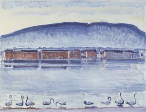 Mont Salève ve Kuğular ile Cenevre Gölü by Ferdinand Hodler