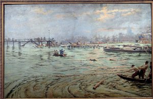 Ferdinand Joseph Gueldry (1858-1945) 1910'un büyük selinde Paris'teki Estacade köprüsünün ve setinin görünümü. Paris, Musee Carnavalet. Dikkatli olmak! Bu çalışmanın kullanımı, bir üçüncü şahıs yetkilendirme talebine tabi olabilir veya