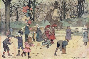 Imagier de l'enfance, c.1900'de halka açık bahçede colin-aillard, ip atlama, balon ve kum oyunları (gravür)
