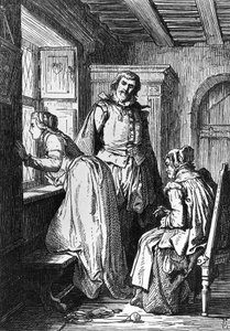 Klaerchen Egmont'u bekliyor, Egmont için illüstrasyon, Johann Wolfgang von Goethe'nin trajedisi (1749-1832), Ferdinand Rothbart'ın (1823-1899) çiziminden sonra gravür by Ferdinand Rothbart