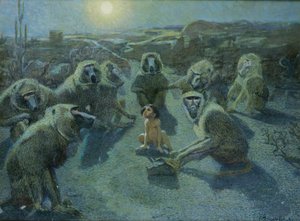 Maymunlar Tarafından Yakalanan Mowgli (tuval üzerine yağlı boya ve mürekkep) by Ferdinand Schebek