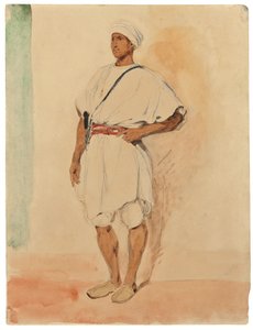 Ayakta duran bir Faslı (kağıt üzerine kalem ve sulu boya) by Ferdinand Victor Eugene Delacroix