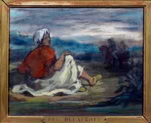 Kırsal kesimde bir yolun kenarında oturan bir Arap Eugene Delacroix