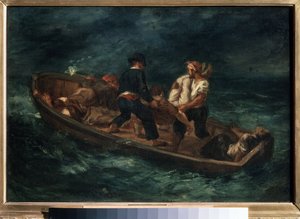 "Bir Gemi Enkazından Sonra" ("Kanoda Terk Edilmiş Gemi Enkazları" olarak da bilinir) Salda bir gemi enkazından sağ kalanlar. Eugene Delacroix (1798-1863) 1847 Puşkin Güzel Sanatlar Müzesi, Moskova by Ferdinand Victor Eugene Delacroix