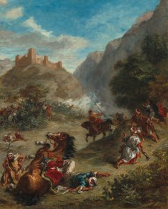 Araplar Dağlarda Çatışıyor by Ferdinand Victor Eugene Delacroix