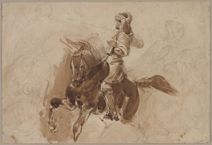 At sırtındaki Zırhlı Figür, c. 1828. by Ferdinand Victor Eugene Delacroix