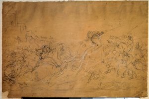 Eugene Delacroix (1798-1863) tarafından Somon Kağıdına Savaş Sahnesi Çizimi 19. Yüzyıl Güneşi. 0.30 X 0.45 m. Paris, Louvre Müzesi by Ferdinand Victor Eugene Delacroix