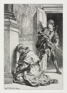 Hamlet: Hamlet Kralı Öldürmeye Çalışıyor, 1843. by Ferdinand Victor Eugene Delacroix