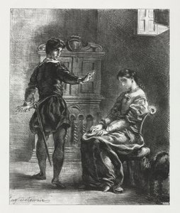 Hamlet: Hamlet ve Ophelia, 1834. by Ferdinand Victor Eugene Delacroix