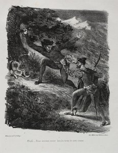 Faust için çizimler: Hartz dağlarında Faust ve Méphistophélés, 1828. by Ferdinand Victor Eugene Delacroix