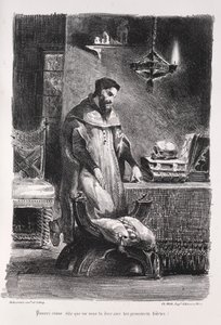 Faust için çizimler: Faust soyunma odasında, 1828. by Ferdinand Victor Eugene Delacroix