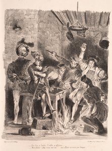 Faust için çizimler: Öğrencilerin meyhanesindeki Méphistophélés, 1828. by Ferdinand Victor Eugene Delacroix