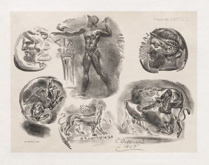 Altı Antik Sikke Levhası, 1825. by Ferdinand Victor Eugene Delacroix