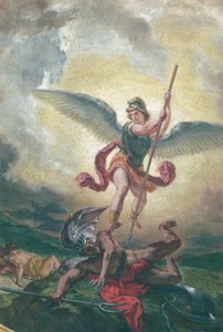 Aziz Michael ejderhayla savaşıyor, detay, şapel des Saints-Anges 1849-1861 (alçı üzerine yağ ve mum)