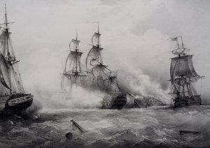 74 silahlı İngiliz ve Amerikan üçüncü sınıf yelkenli gemileri arasında mücadele, Ferdinand Perrot tarafından litografi by Ferdinand Victor Perrot