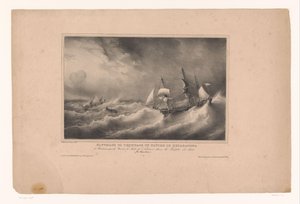 Redding van de bemanning van het schip de Reparateur Reparateur gemisinin mürettebatının 1825 fırtınasında Jules de Nantes gemisiyle Bordeaux'dan kurtarılması. (Ile Bourbon) (nesne üzerindeki başlık) Rivieren en zeeën langs de Franse kust (seri) baştan