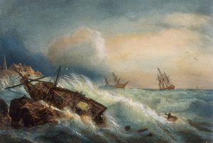 Saint Nazaire kıyısında gemi enkazı, Ferdinand Perrot, Fransa tarafından renkli litografi