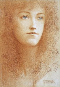 ""Genç Bir İngiliz Kadının Portresi"" Kağıt Üzerinde Sanguine Fernand Khnopff (1858-1921) 1890 Dolaylarında Özel Koleksiyon by Fernand Khnopff