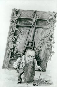 Cehennemin kapılarını taşıyan Auguste Rodin portresi (kağıt üzerinde wc) by Fernand Paillet