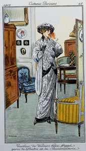Paris Kostümleri: Su samuru ve süslemeli çizgili beyaz kadife terzi Dessine by Fernand Simeon