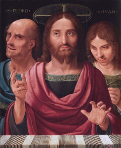 Aziz Petrus ve Yuhanna arasında Salvator Mundi, c.1507 (tahta üzerine yağlı boya) by Fernando Yanez de Almedina
