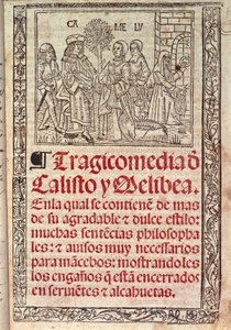 The Celestina or The Tragicomedy of Callisto and Melibea'nın kapağında parşömen üzerine minyatür, by Fernando de Rojas