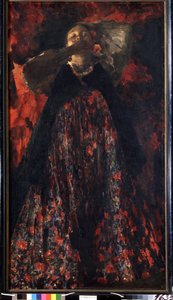 Bir kız (Bir Kız). Geleneksel kostümlü bir köylü kadın. Filipp Andreevich Maliavin (Maliavine) (veya Andreyevich Malyavin) (1869-1940) tarafından yapılan boyama, tuval üzerine yağlı boya