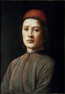 Kırmızı şapkalı genç bir adamın portresi Tablo Filipinli Lippi (1457-1504) tarafından yapılmıştır 15. yüzyıl Floransa, Galleria degli Uffizi (Ofisler) by Filippino Lippi