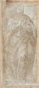 Ayakta duran kadın elleri duada kenetlenmiş by Filippino Lippi